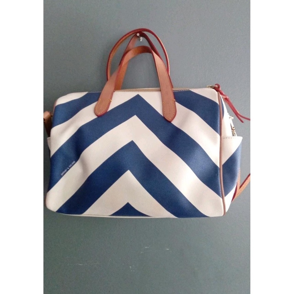 Dooney & Bourke Blue and White Chevron Satchel - Picture 2 of 6